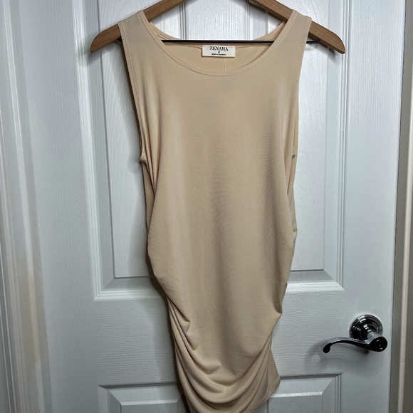 Cream Colored, Ruching, Tank Top, Zenana Brand - Picture 1 of 4